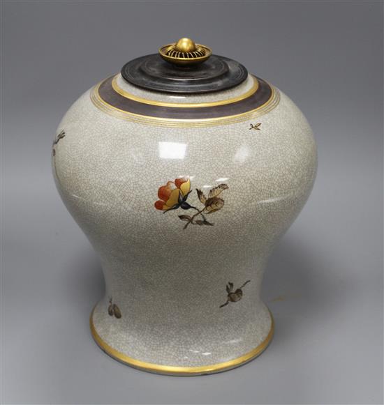 A Royal Copenhagen crackle glaze vase with bronze cover, 553/2433, height 28cm